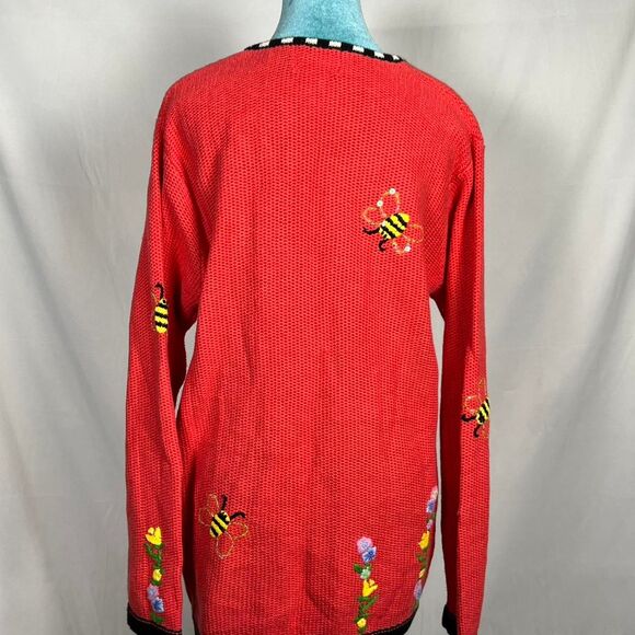 Vintage The Quacker Factory Embroidered Bee & Floral Cardigan (Size M) - Picture 3 of 7